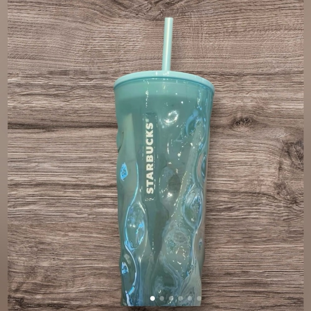❌SOLD❌Starbucks Mottled Green Glass Cup Luster Rippled Tumbler Iridescent New - Picture 4 of 11